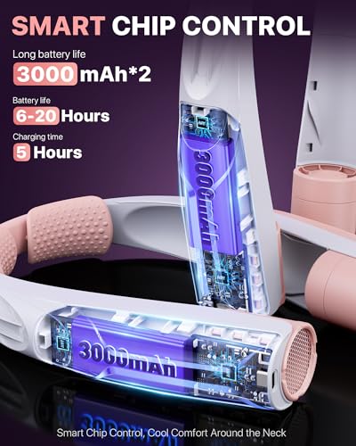 Image of AaoLin Portable Neck Fan USB-C Rechargeable, with 6000mAh Battery, Hands-Free Personal Fan 6 Speeds, 6-20Hrs Cooling, Adjustable 11oz Lightweight, Neck Cooler for Outdoor Sports /Gym /Office