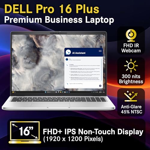 Image of Dell Pro 16 Plus PB16255 (Replaces Latitude 5550) AI Business Notebook 16 inch FHD+ AMD Ryzen 7 Pro 250, 16GB DDR5 RAM, 1TB SSD PCIe, Wi-Fi 7, BT, Backlit Keyboard, FHD Webcam, Win 11 Pro - Silver