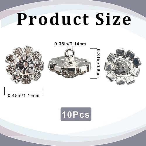 GORGECRAFT 1 Box 10Pcs Rhinestone Shank Buttons Silver Alloy Crystal Flower Shape Button Round Decorative Metal Buttons for DIY Sewing Crafts Shawls Dress Clothing Bags Embellishments Wedding Decor - Image 2