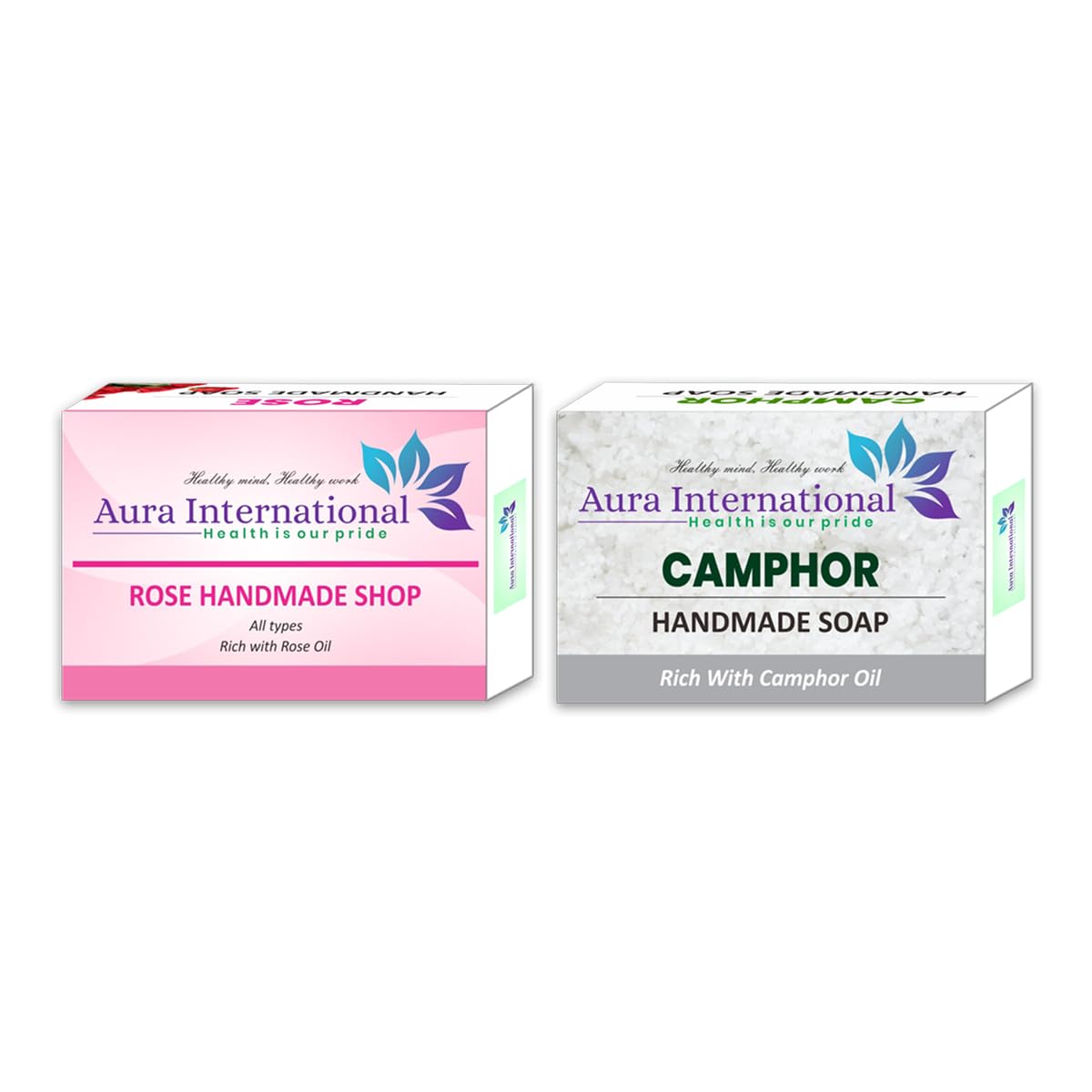 AURA INTERNATIONAL Handmade Soap Combo Set | Assorted Soap | Natural Bathing Soap | Herbal Soap with Essential Oils | Suitable for All Skin Types | Pack of 2 (Rose - Camphor)