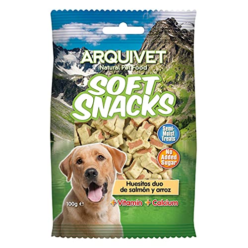 ARQUIVET Soft Snacks para Perro Huesitos Duo salmón y arroz Pack 14 x 100 g - Snacks Naturales para Perros de Todas Las Razas - Premios, recompensas, chuches para Perros