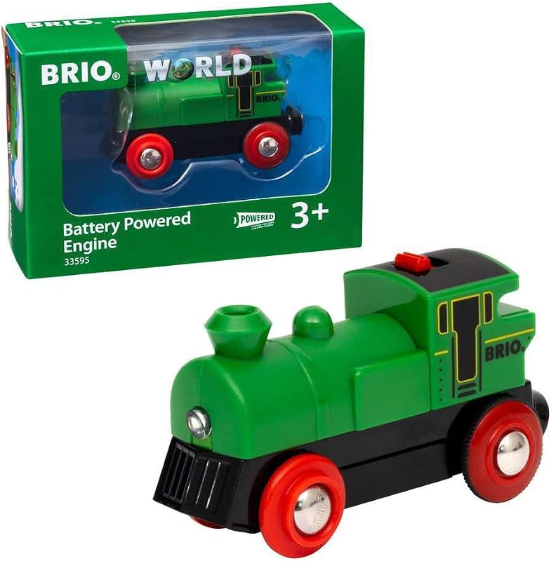 BRIO World 33595 Tren de motor - Juguete de madera con pilas para niños | Movimiento hacia adelante y hacia atrás | Iluminación de faros | Ideal para niños pequeños de 3 años en adelante