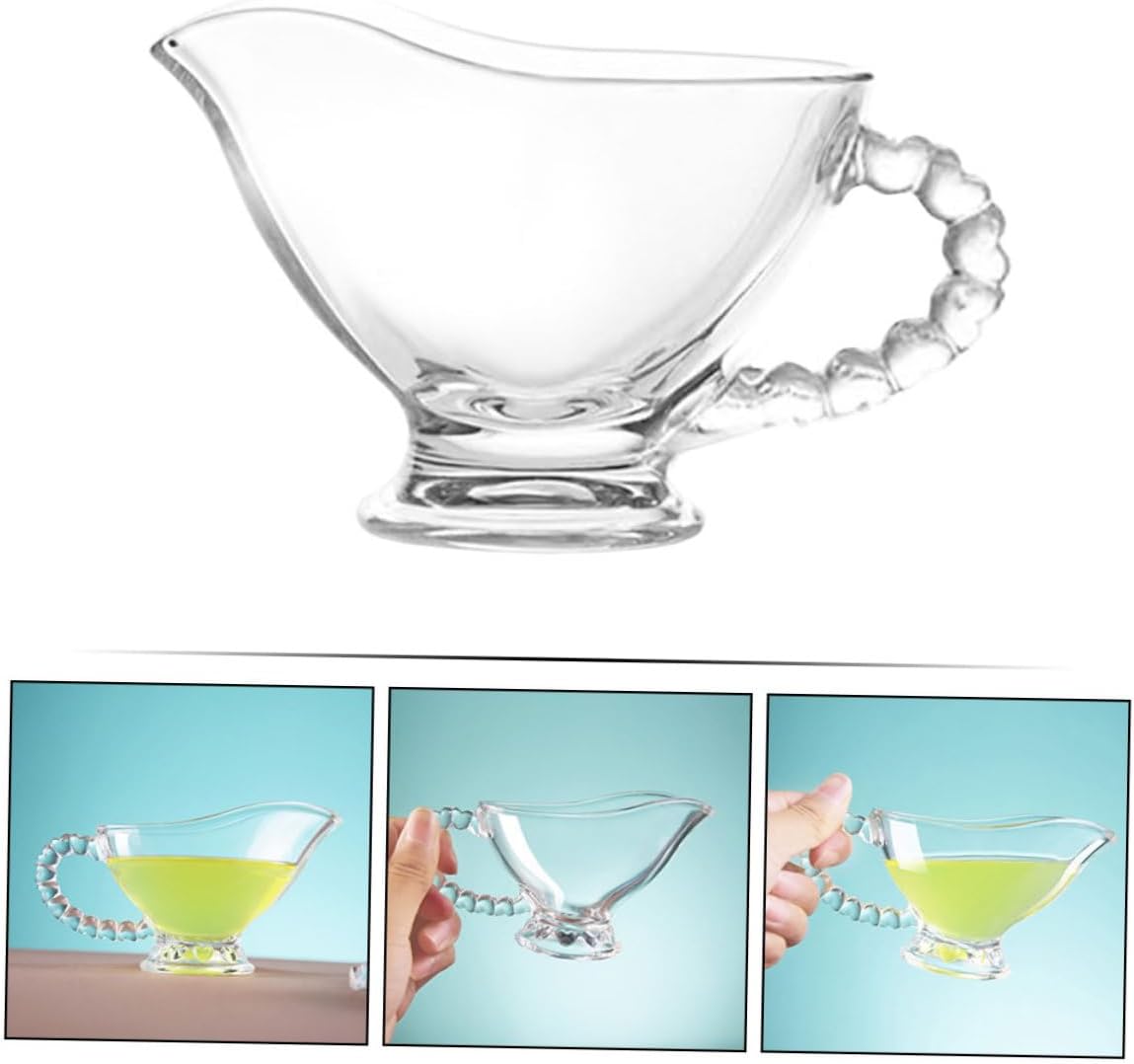 Glass Gravy Serving Boat with Handle Clear Glass Milk Pot Sauce Jug for Cream Milk and Food Sauces Suitable for Home Cafe Catering and Parties