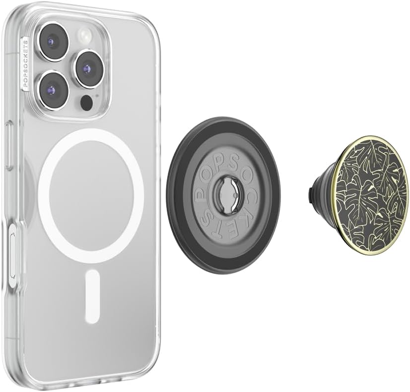 PopSockets Phone Grip for MagSafe, Magnetic Holder, Phone Stand, Enamel - Enamel Monstera