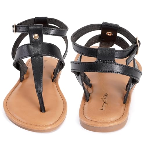 mazeskin Women's T Strap Memory Foam Thong Flats Sandals Summer Comfortable Strappy Adjustable Ankle Buckle Dressy Sandals2