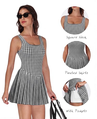 Image of NIASHOT Athletic Dress for Women with Shorts Sleeveless Womens Golf Dress | Pleated skirt with shorts, Vacation dresses, Graduation dresses, Pilates fashion clothing, Country concert outfits for women