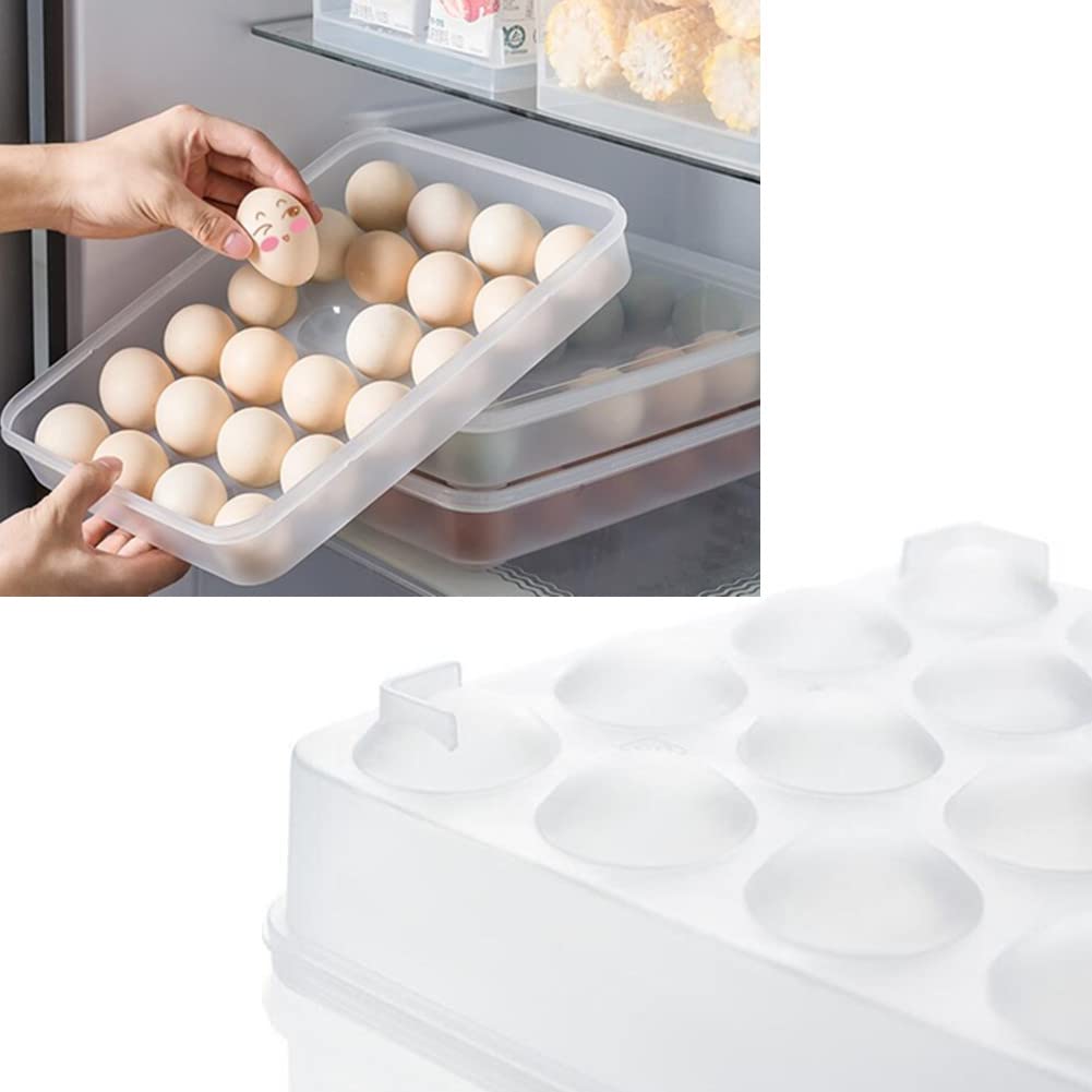 Soporte para huevos para refrigerador con tapa, caja de almacenamiento de 24 bandejas para refrigerador, dispensador apilable de plástico transparente para mantener fresco 3