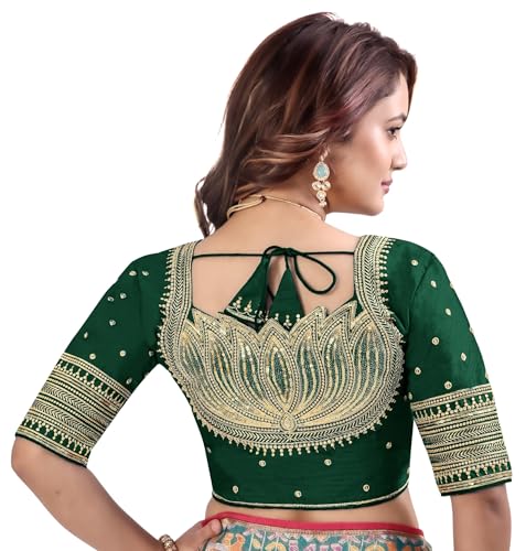 Chemisier vert bouteille Pujia Mills en taille 38 avec broderie florale et dos nu