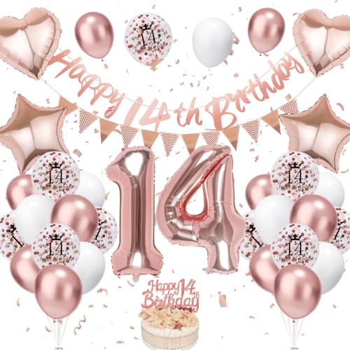 Décoration Anniversaire 14 Ans Or Rose - Ballons et Accessoires de Fête pour Garçon et Fille
