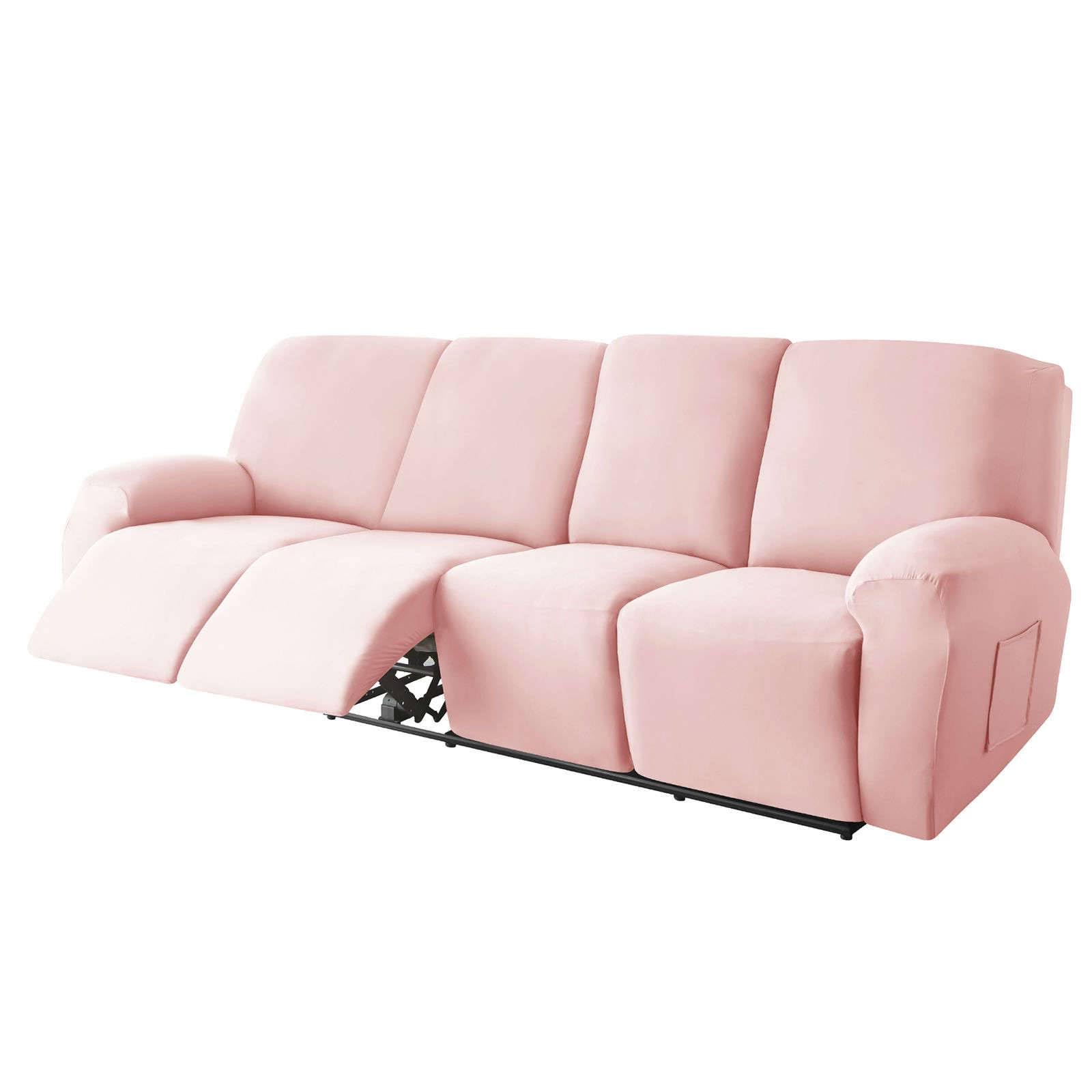 Polyester 10-piece recliner couch covers 4 Seat, Stretch Soft lazy boy reclining sofa slipcover with Pocket Armchair Covers For Kids Pets Cat Dog-pink-4 seater