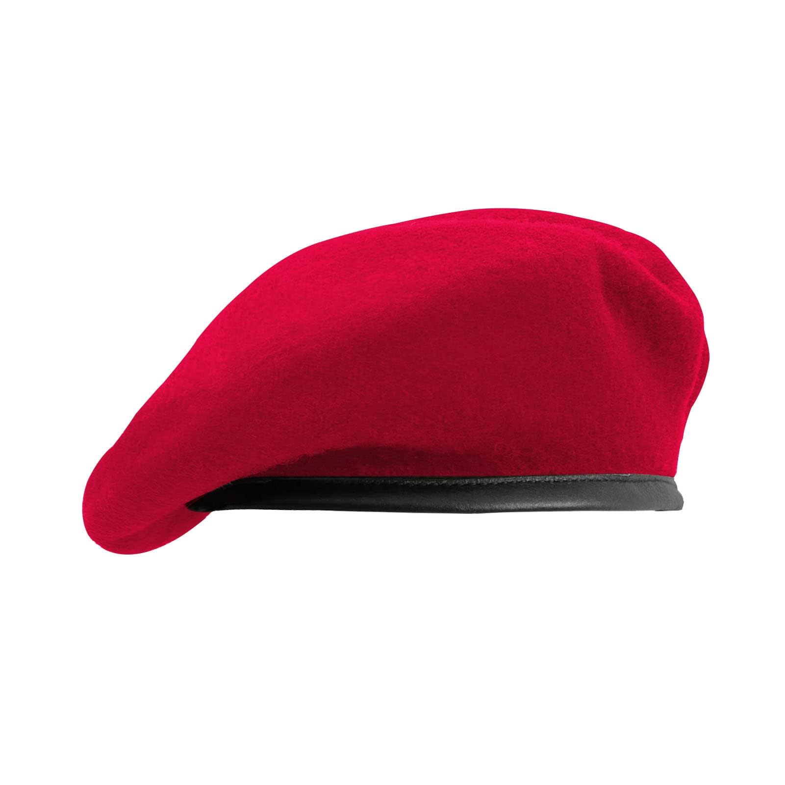 AnywowMen's British Military Berets Leather Sweatband, Adjustbale Army Black Wool Beret, Red, One Size, Red, One Size