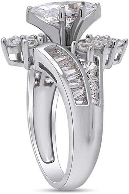 AFFY Marquise & Round Cut White CZ Cocktail Engagement Ring in 14k Gold Over Sterling Silver (3.20 cttw)
