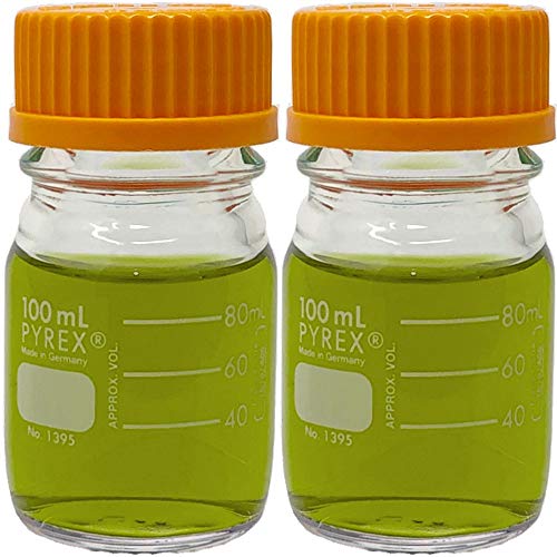 Corning PYREX #1395-100, 100ml Round Media Storage Bottle, with GL45 Screw Cap (Pack of 2)