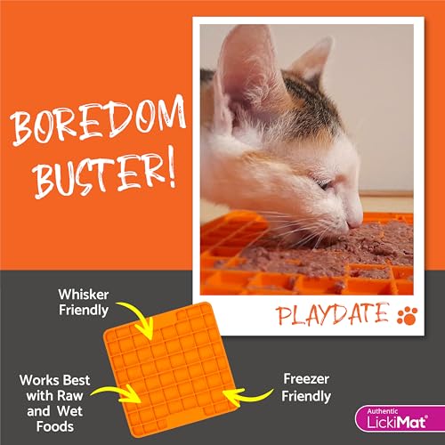 Image of Lickimat Classic Playdate, Cat Slow Feeder for Feline Boredom and Anxiety Reduction; Perfect for Food, Treats, Yogurt, or Peanut Butter. Fun Alternative to a Slow Feed Cat Bowl or Dish, Pink