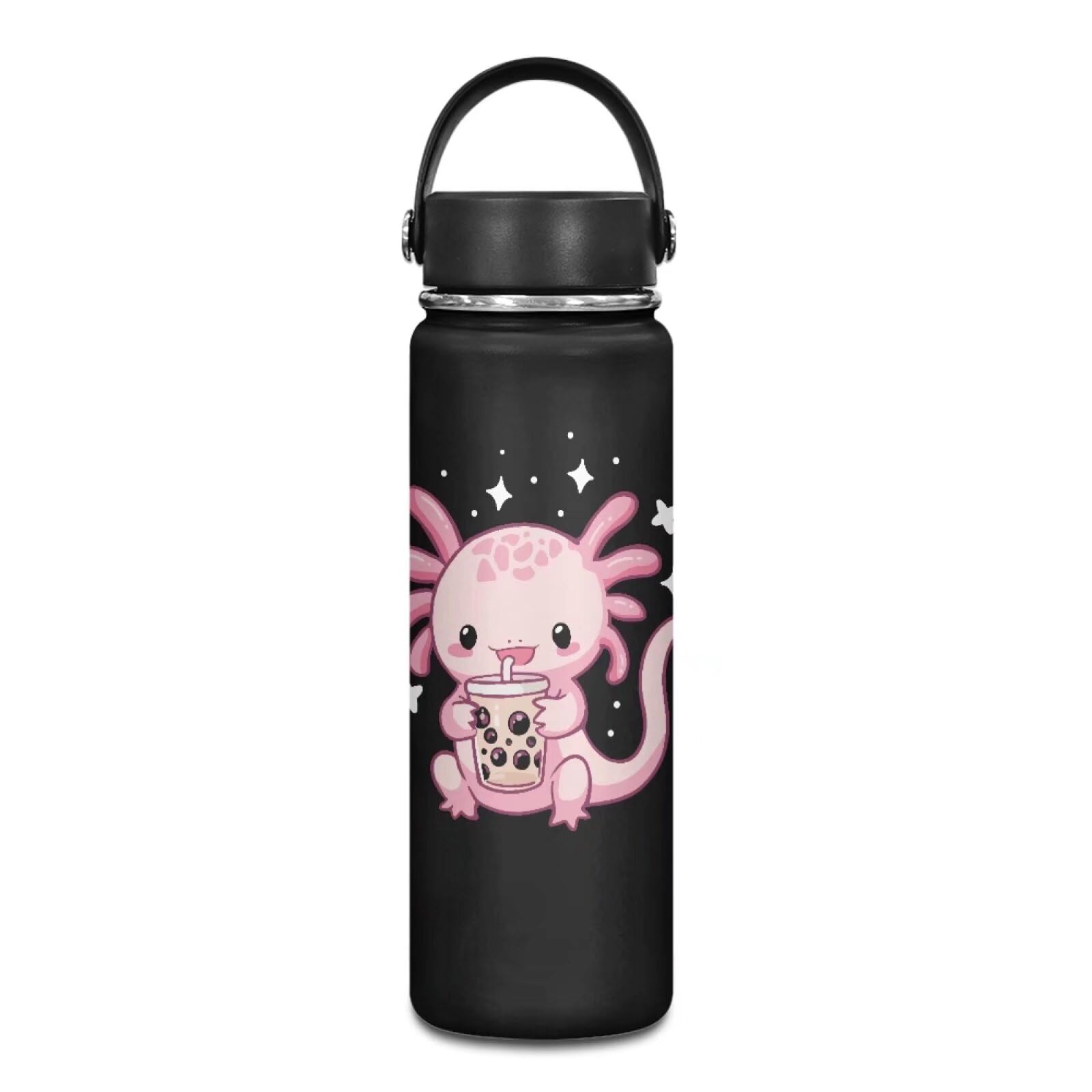 Hinthetall Cute Axolotl Insulated Stainless Steel Water Bottle with Lid and Carry Loop for Gym Sports and Travel Reusable Leak & Sweat Proof Sports Water Bottle for Women Men 20oz