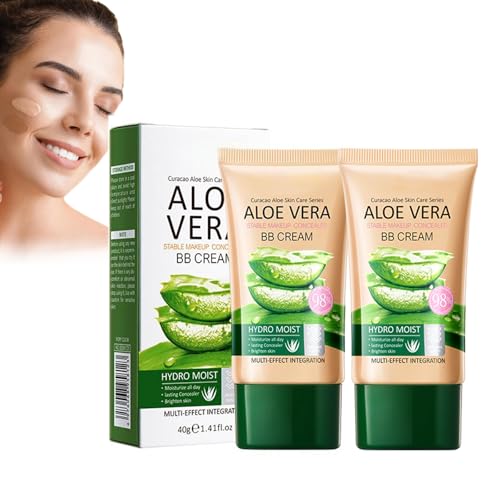 Crema BB de maquillaje de aloe vera, corrector BB cremas de larga duración y opacas, calmante de la piel, mate, para una tez perfecta, vegana y dermatológicamente probada (marfil)