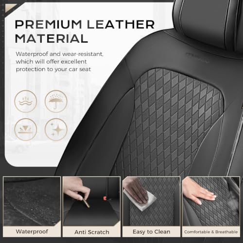 Image of Coverado Car Seat Covers for Front Seats, Leather Seat Covers for Cars, Waterproof Automotive Car Seat Protectors, Front Car Seat Cushions Driver Seat Covers Universal Fit for Most Cars, Black