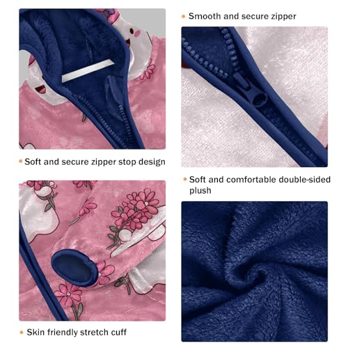 Cute Ghosts with Pink Flowers Toddler Fleece Jacket Girl Boys Hooded Fleece Jacket Coat Warm Outwear Zip-up 3-10T3