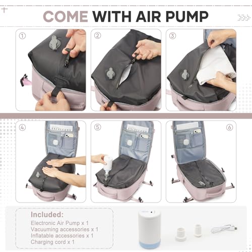 Image of Vacuum Travel Backpack with Pump for Women Men, Carry on Air Backpack for Flight Approved, Personal Item Luggage Backpacks Tiktok Backpacks - Purple