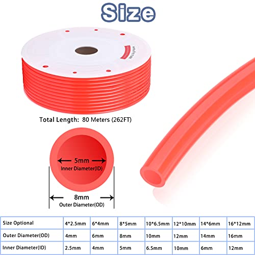VerRich Pneumatic Tubing Pipe Pu Hose,Orange 8mm OD x 5mm ID 262 FT 80 Meters PU Air Hose Line Tube for Air Compressor Transfer - Image 2