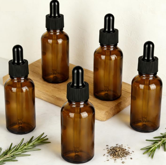 3&5 Pack 1 oz/30ml Dark Amber Glass Dropper Bottles w/1 Funnel - Leakproof Tincture Bottles for Essential Oils Beauty Health Storage Travel