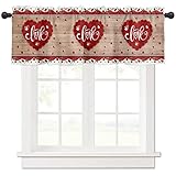 Valentine's Day Kitchen Valance Curtain,Roses Love Heart Wood Grain,Short Rod Pocket Valance Window...