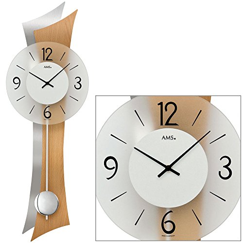 Pendule à quartz AMS W7425 en bois multicolore de 80 cm