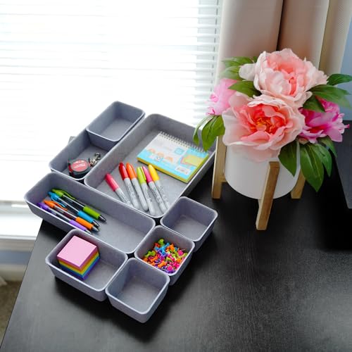 Image of Welaxy Minimalist 8pc Felt Desk Drawer Organizer Glacier Gray Bins