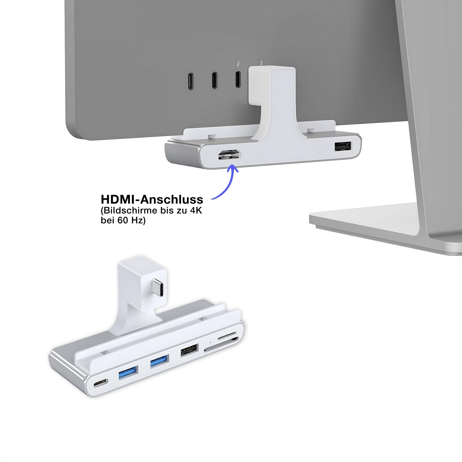 Hub USB-C do iMac 24 cali | adapter 7 w 1 z HDMI 4K 60 Hz, USB-C, USB 3.0, czytnik kart SD | kompatybilny z iMac M1, M3, M4 (2021-2025)