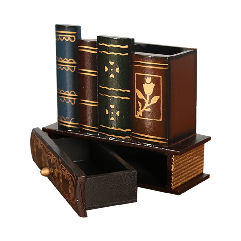 Operitacx Stiftehalter Holz Retro Mit Schublade 5.91X5.31X2.95 Zoll Kompakter Schreibtisch Organizer Für Büro Zuhause Und Studium