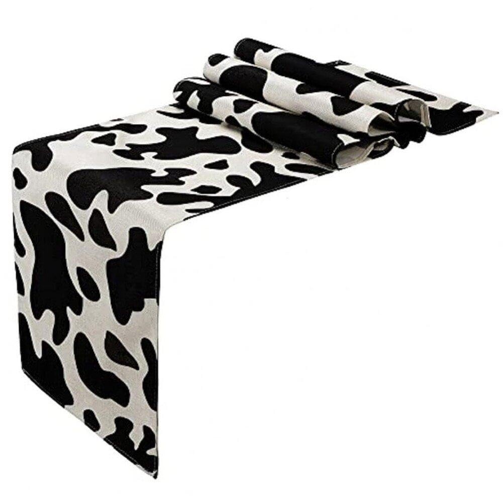 Fituenly As Shown Linen Cow Print Table Runner Farm Black And White Cowhide Tablecloth Cow Print Table Cloths For Parties Kitchen Western Barnyard Cowboy Birthday Home Table Decorations