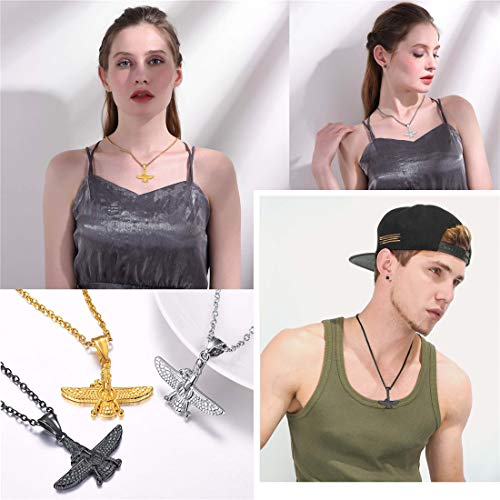 U7 Farvahar Pendant Chain Stainless/Black Gun/18K Gold Plated Symbol Iran Persian Gift Necklace, Customizable3