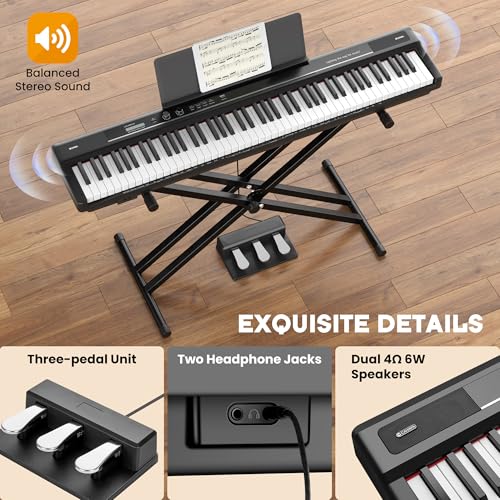 CAHAYA 88 Tasten Digital piano Halbgewichteten– Volle Größe E-Piano für Anfänger mit 129 Töne, 127 Rhythmen, 60 Demos, 4 Metronom-Arten - Doppel-X-Ständer, 3 Pedalen und Notenhalter, Kopfhörerausgang