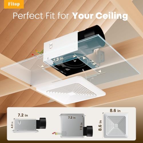 Fitop Bathroom Exhaust Fan 80 CFM 1.0 Sones, Easy Installation - 1