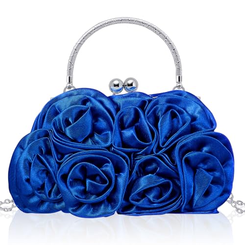 Image of Women Evening Clutch, Small Floral Satin Purse with Detachable Strap for Wedding Party Prom Gift