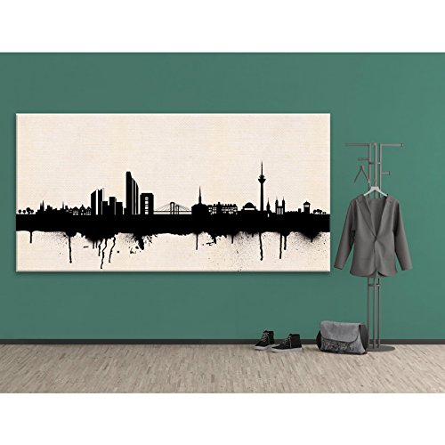 Tableaux sur toile aquarelle impression Skyline Düsseldorf paysage