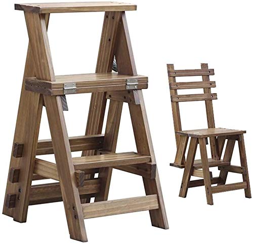 Silla escalera plegable de madera con estructura de tijera multifunción 3 niveles
