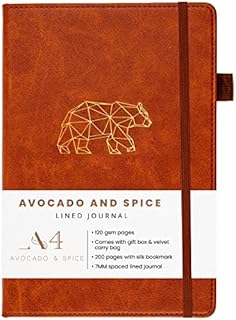 A4 Notepad Lined Faux Leather Notebook by Avocado and Spice® with Gift Box & Velvet Bag  A4 Hardback Notebook Lined - Travel Journal Notebooks A4-200 Thick Pages (Brown, Lined)