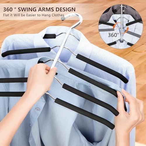 4 Pack Mehrlagiger Kleiderbügel，5 Bügel pro Aufhängung, mit Aufhänger platzsparend für Kleiderschrank,Oberbekleidung,platzsparend, rutschfest, Mehrfachbügel, schwarz