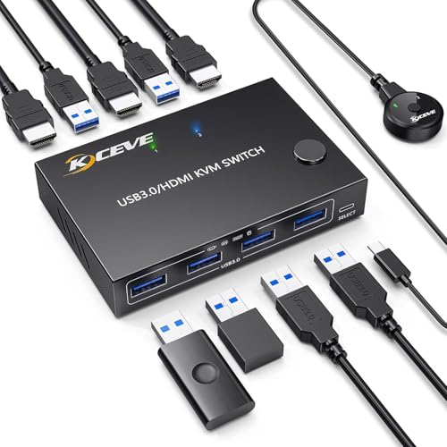 Image of KVM HDMI Switch 2 Ports, USB 3.0 KVM Switcher Support 4K@60Hz Resolution For 2 Computers Share Mouse Keyboard And Monitor
