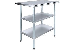 36 Inch Long X 24 Inch Deep Stainless Steel Work Table With 2 Shelves