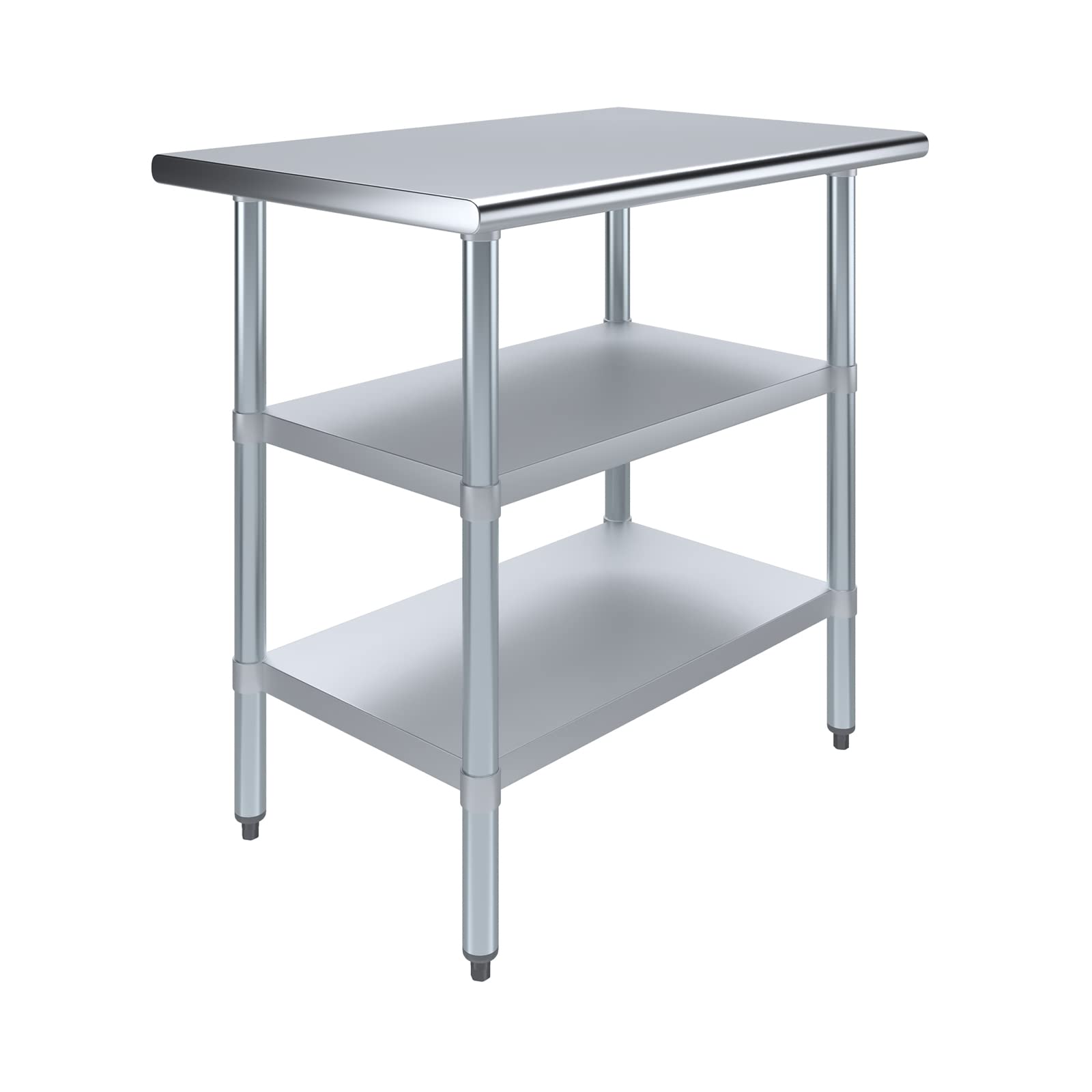 AmGood 36 in. Long x 24 in. Deep Stainless Steel Work Table with 2 Undershelves - NSF 18-Gauge 430 Top, Dual Galvanized Shelves | Commercial Prep Table, Adjustable Feet