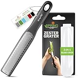 Spring Chef Premium Gray Lemon Zester Grater with Handle - Lime, Garlic, Ginger, Orange, Nutmeg, Fruit Grater - Heavy Duty Kitchen Tool - Stainless Steel Citrus Zester with Blade Cover - Fine Shred