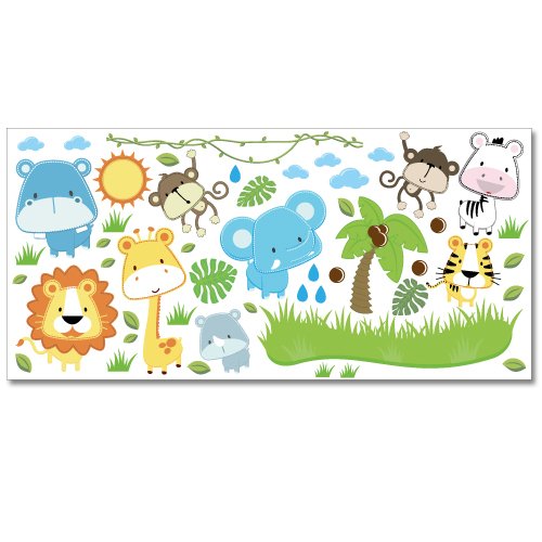 Adesivi murali Animaletti da Safari in Kit XL - 50 Adesivi su Una Superficie di Circa 130 x 70 cm
