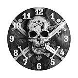 UOYO Skull Pirates Wall Clock 9.84 Inch, Round Silent Non Ticking Modern Clocks Battery Operated for Office, Home, Bathroom, Kitchen, Bedroom, School, Living Room