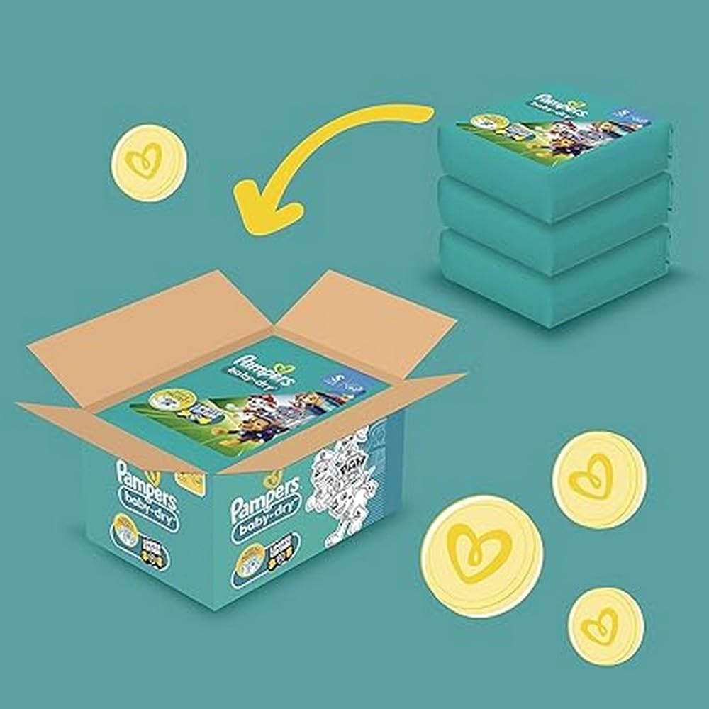 Pampers Baby-Dry, Talla 5, 186 Pañales, 11-16kg, Al Rescate Contra Los Chorros Gracias A Una Protección Integral Hasta 12h, Edición Limitada con Patrulla Canina, Pack de 1 Mes