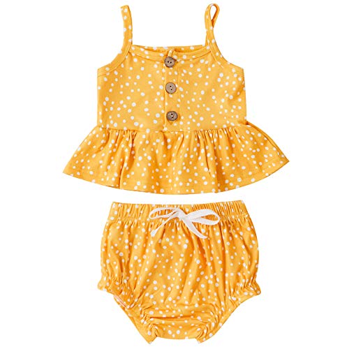 Mbaby Kids Baby Girl Clothes Sleeveless Halter Set Polka Dots Split Suit Summer Outfit 2PCS Set, A# Pink, 18-24 Months