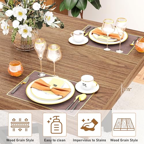 Image of 71 inch Farmhouse Dining Table for 4,6,8 People,Wooden Rustic Kitchen Table W /Thickness Waterproof Wood Tabletop,Rectangular Long Brown Dinner Table for Home Office,Dining Room,Living Room Furniture