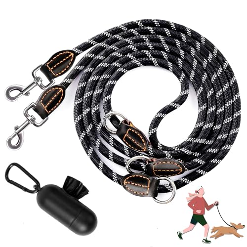 XFSRG Freihand-Hundeleine Für Jogging - Verstellbare Nylon-Doppelleine Bis 50kg (Rosa)