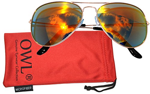 Image of OWL Aviator Sunglasses Mens Womens Metal Frame Assorted Mirrored, Smoke, Tinted Lens Colors
